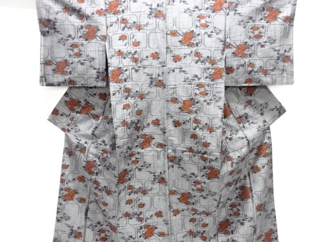 JAPANESE KIMONO / TSUMUGI / WOVEN FLOWER